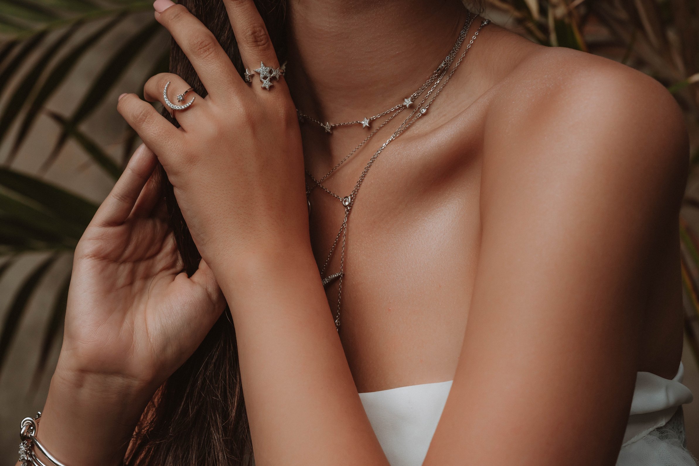 Close up view of jewellery on woman